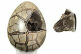 Polished Septarian Dragon Egg Geode - Black Crystals #191396-2
